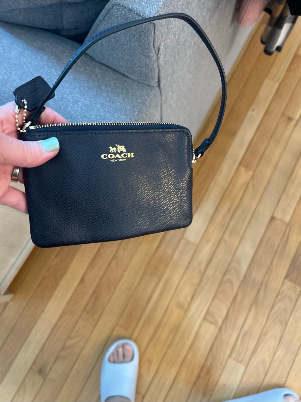Coach Black Leather Wristlet with Gold Logo